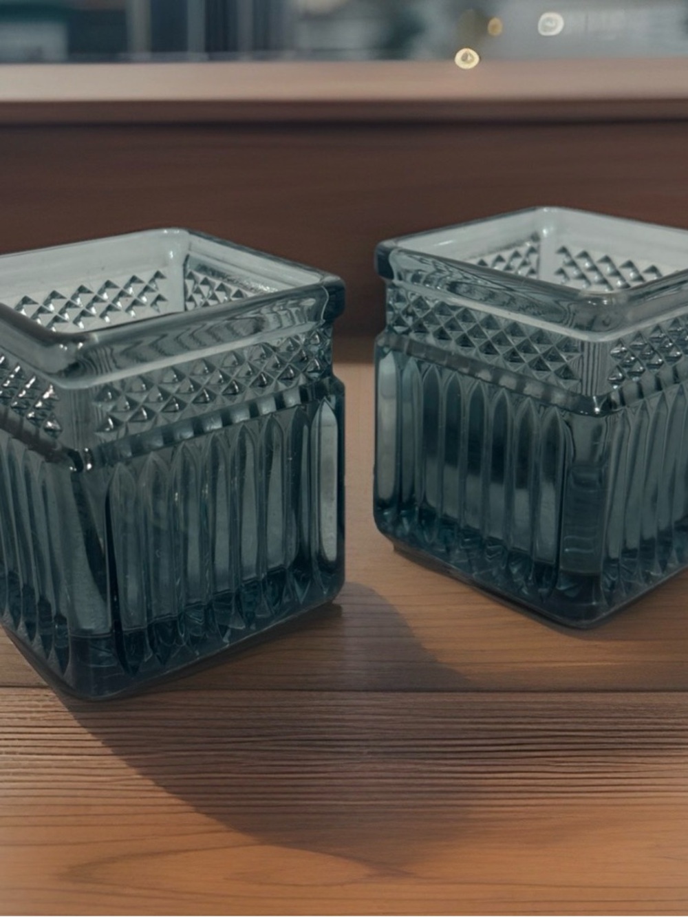 PartyLite Teal Glass Square Votives - Set of 2
